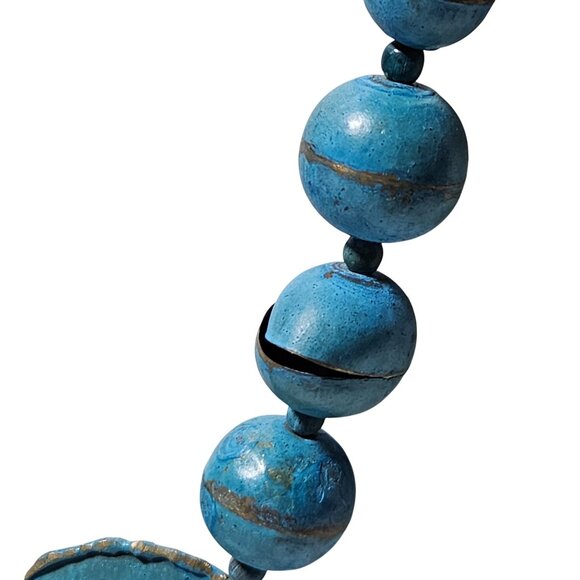 Retro Handcrafted Blue Chunky Beaded Necklace Spiral Pendant Statement Jewelry - Picture 3 of 7